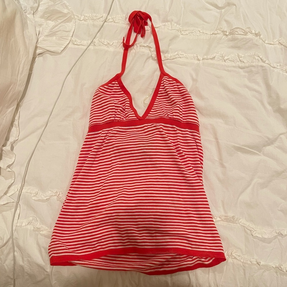 Red striped halter tank top